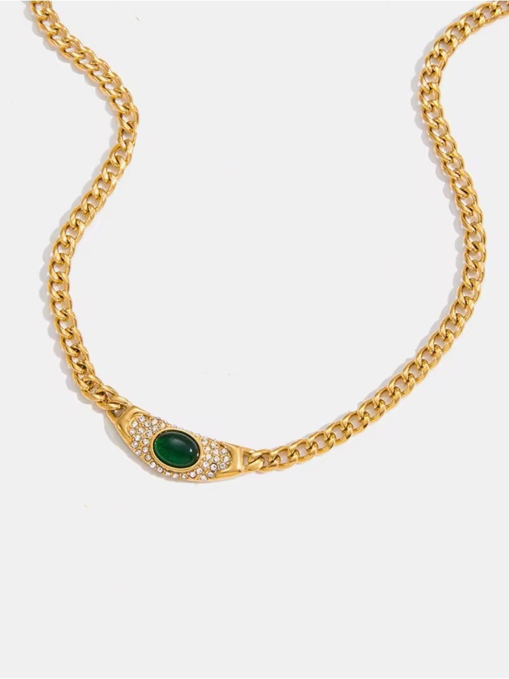 18K Gold Plated Green Stone & Cubic Zirconia Pendant Necklace - Picture 3 of 9